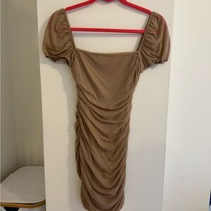 Princess Polly Tan Bodycon Mini Dress with Puff Sleeves